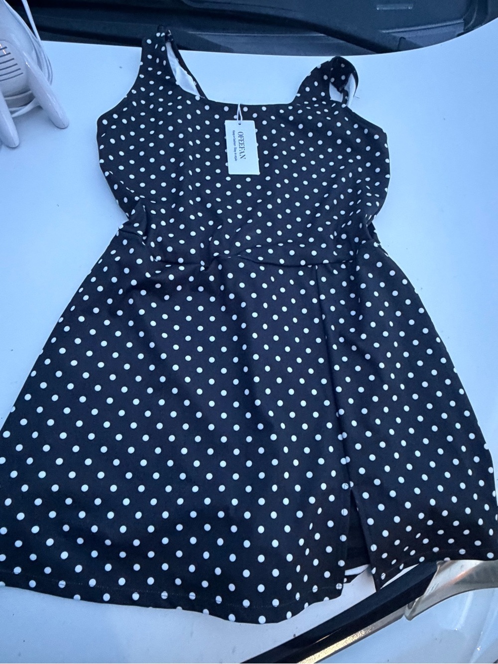Polka Dot Sleeveless Dress - Black and White